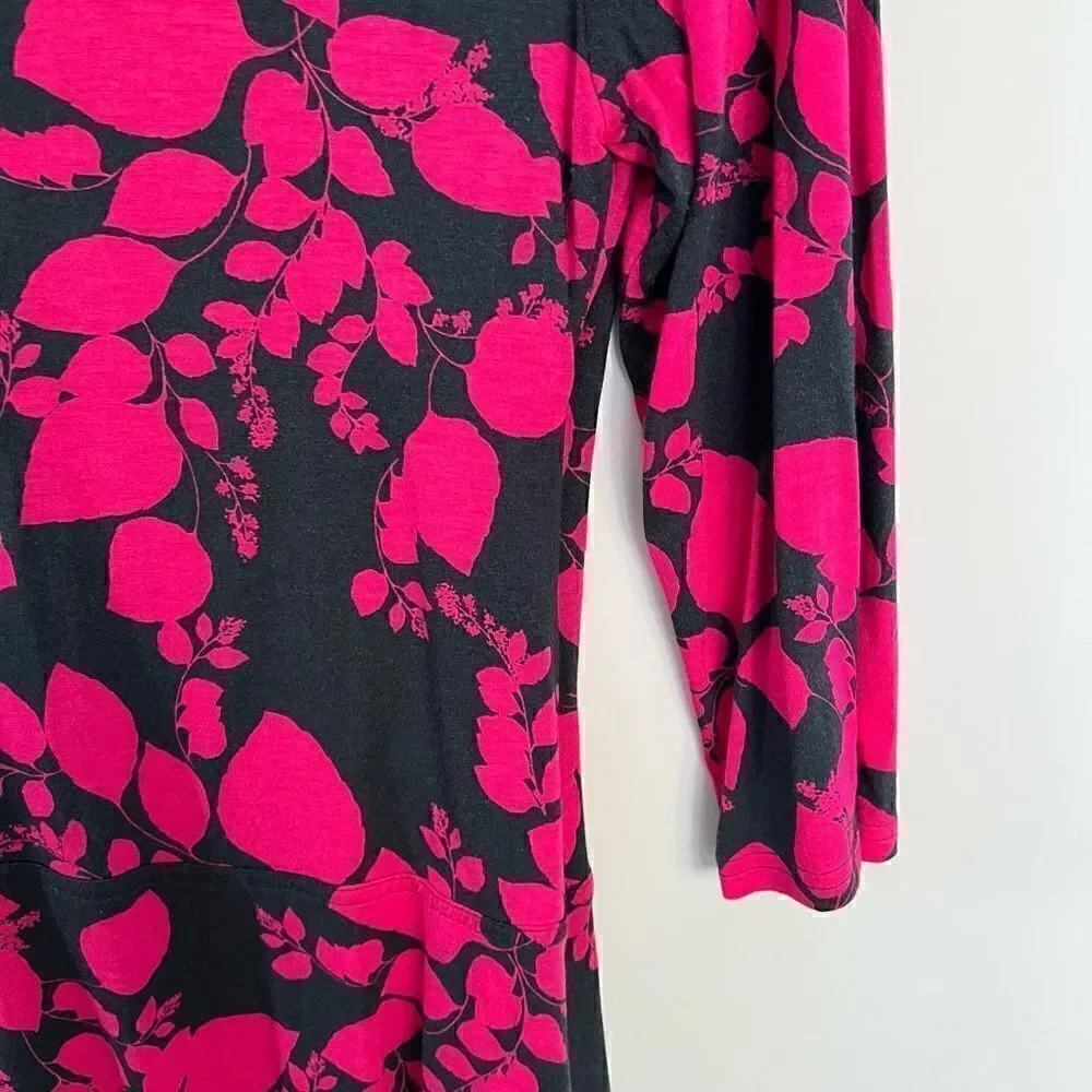 Garnet Hill Brianna Wrap Dress Pink Gray Floral Floral Print 3/4 sleeves M